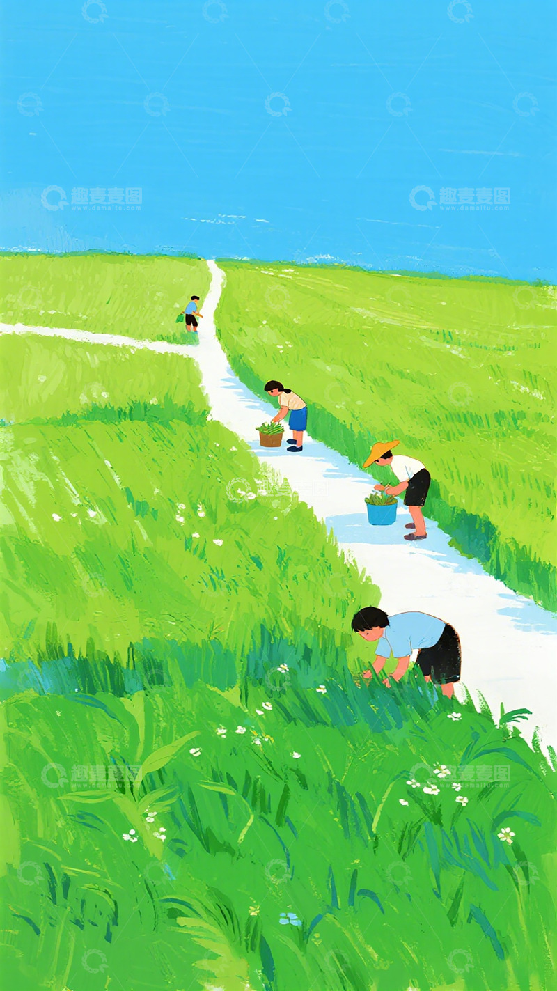 高清大图下载【趣麦麦图】田园风光童趣插画