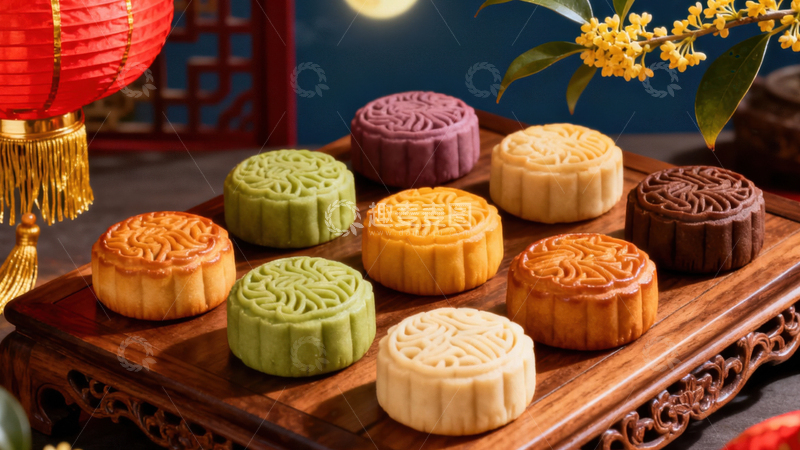 高清大图下载【趣麦麦图】中秋节月饼背景124