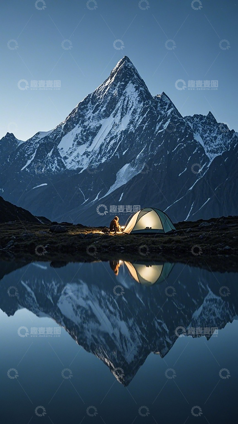 高清大图下载【趣麦麦图】雪山露营静谧之美