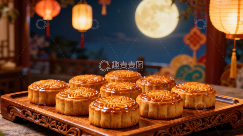高清大图下载【趣麦麦图】中秋节月饼背景131