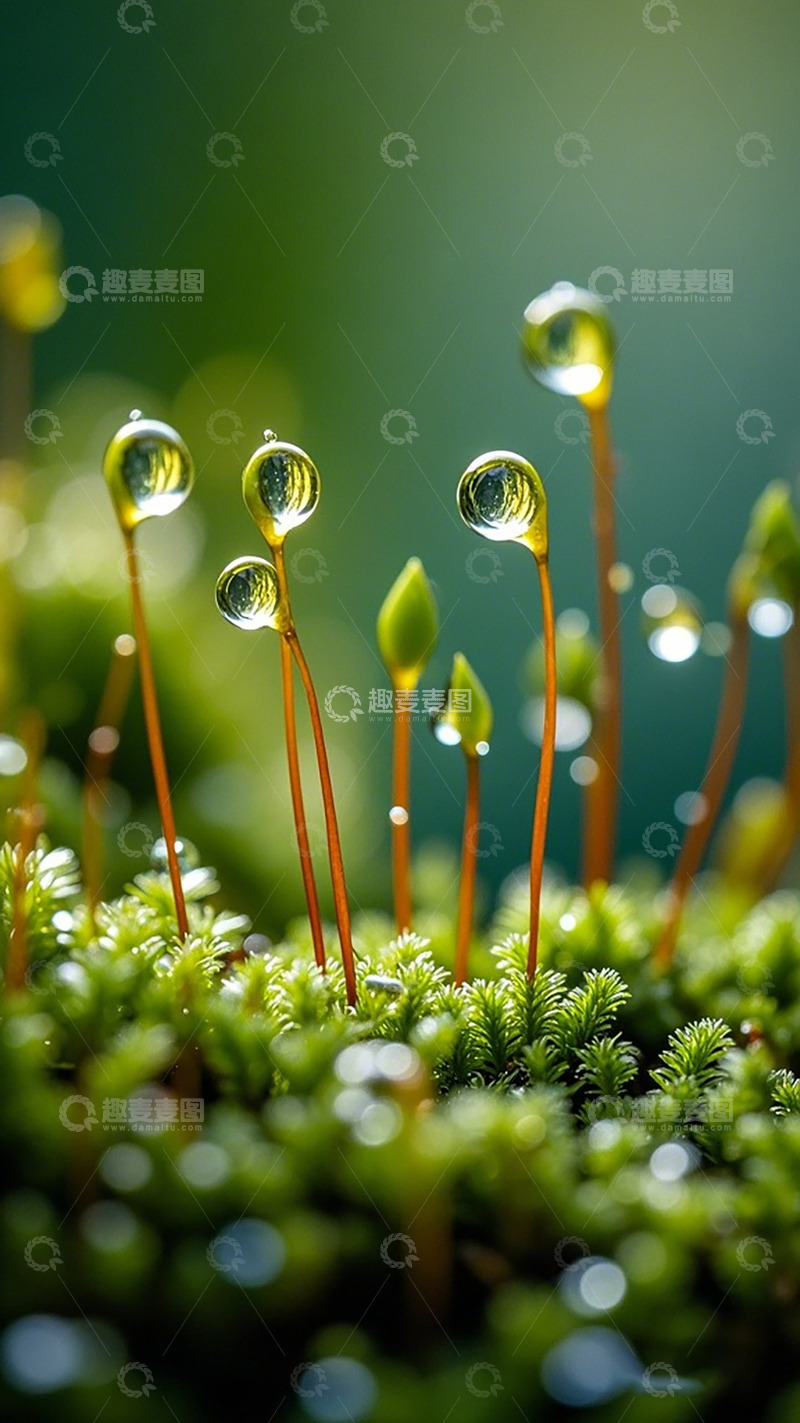 高清大图下载【趣麦麦图】微距露珠苔藓自然风光