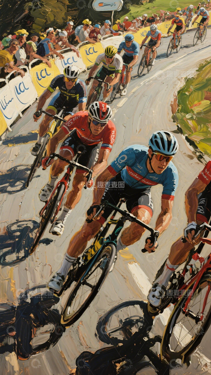 高清大图下载【趣麦麦图】竞技自行车赛油画风格