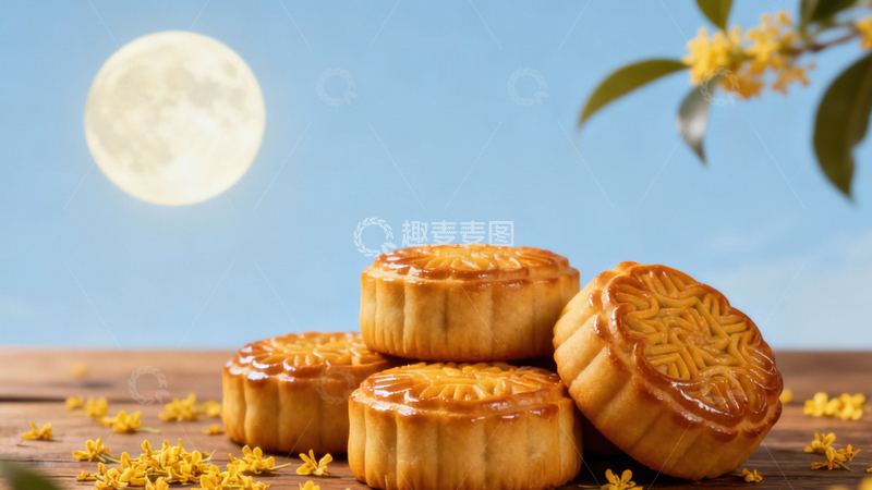 高清大图下载【趣麦麦图】中秋节月饼背景136