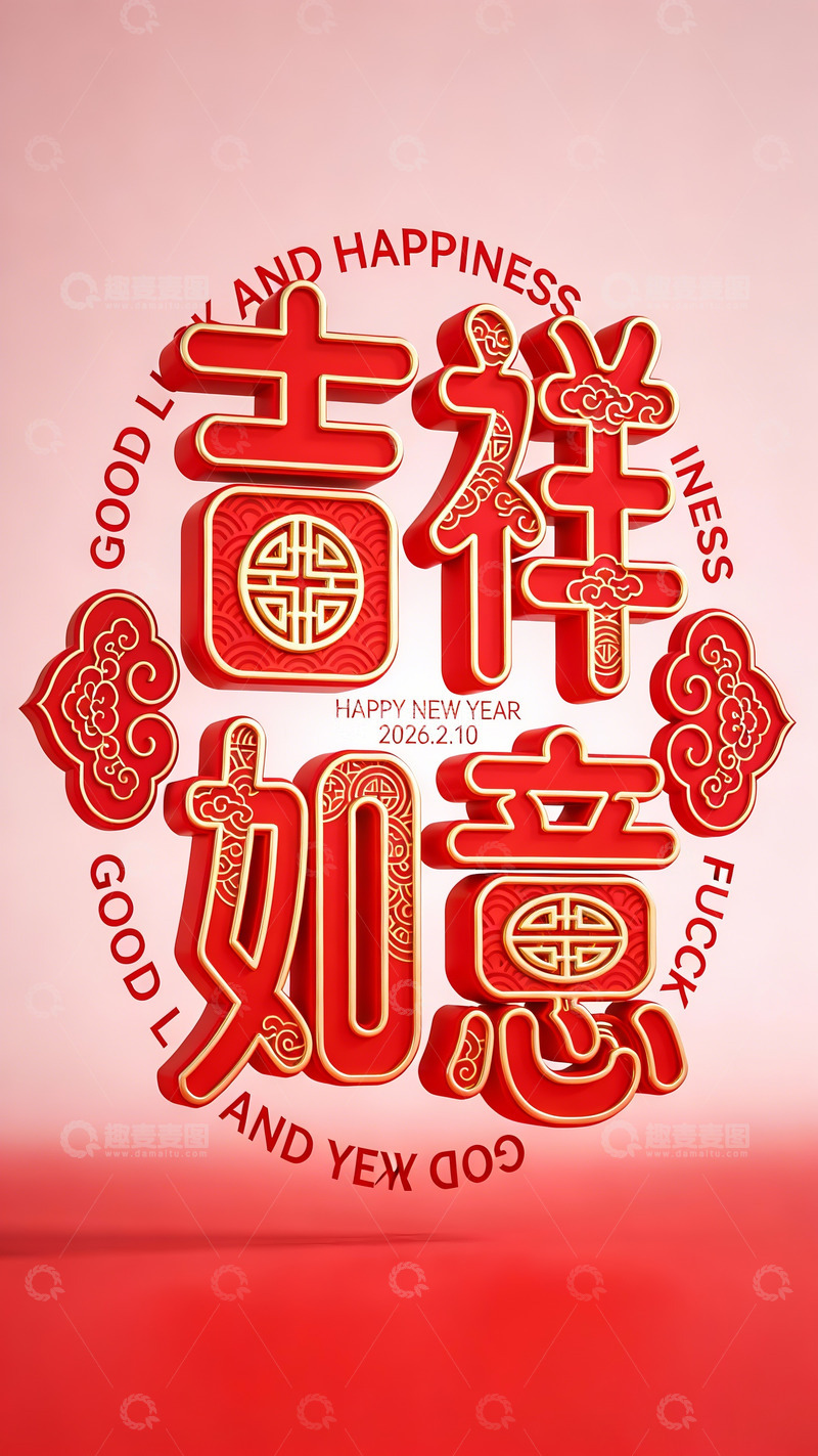 高清大图下载【趣麦麦图】新春祝福吉祥如意设计图