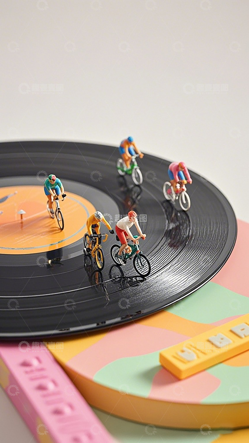 高清大图下载【趣麦麦图】创意自行车赛唱片艺术装饰