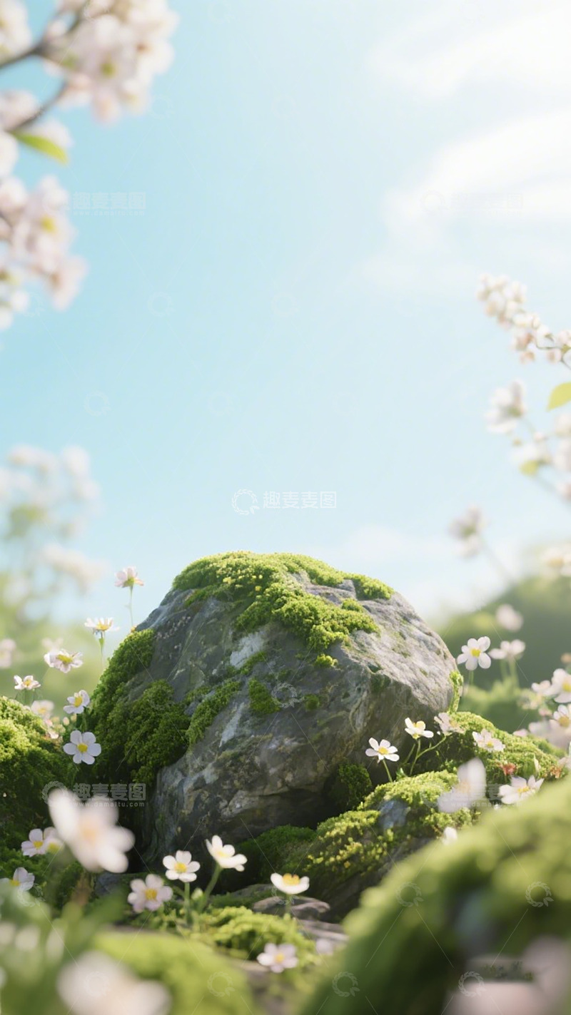高清大图下载【趣麦麦图】春日青苔石头花景
