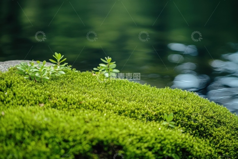 高清大图下载【趣麦麦图】-河畔边的青苔特写摄影
