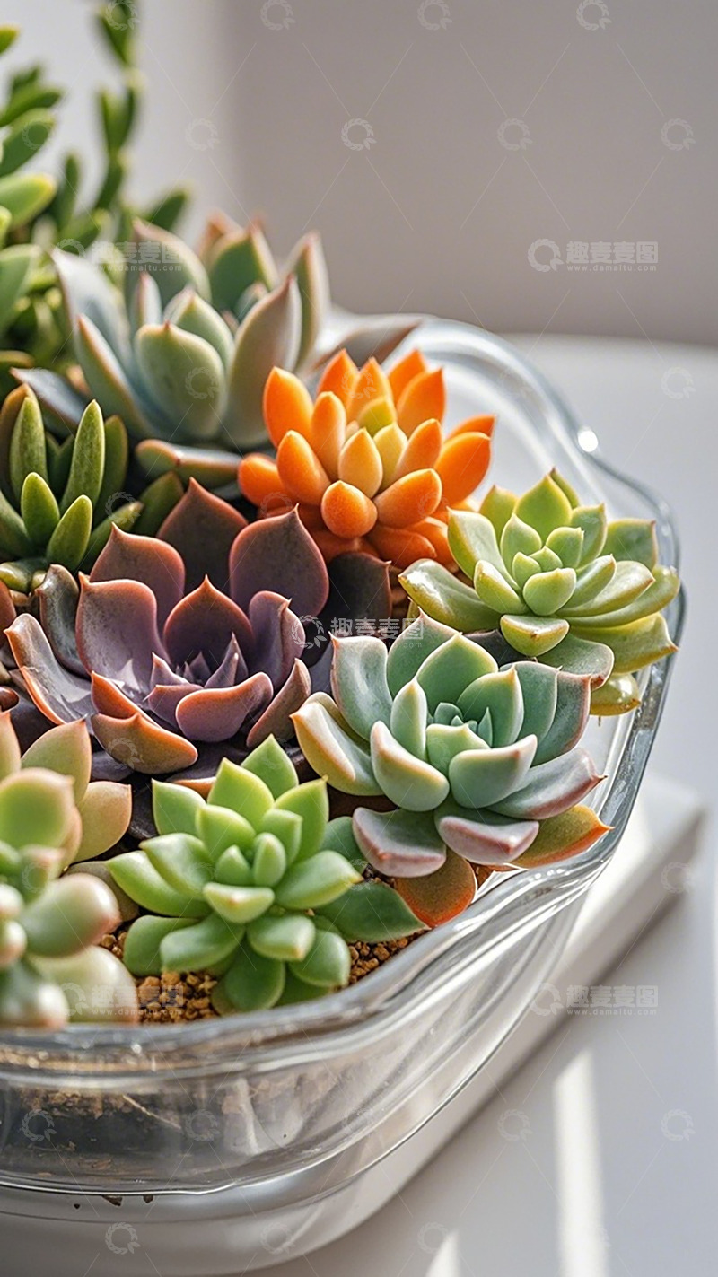 高清大图下载【趣麦麦图】透明盆多肉植物盆栽