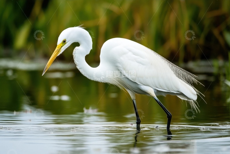 高清大图下载【趣麦麦图】河里捉鱼的一只仙鹤