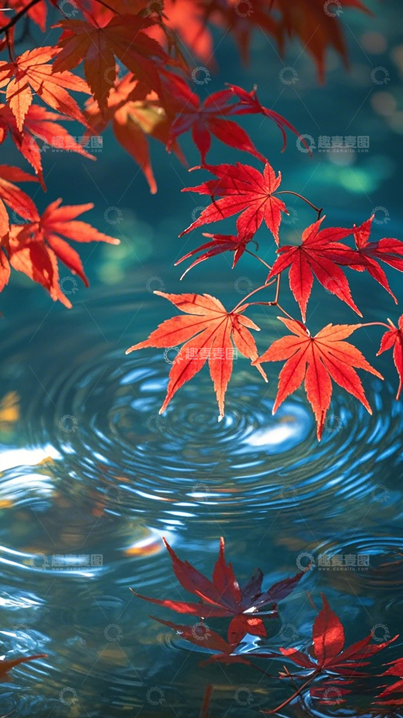 高清大图下载【趣麦麦图】秋枫水涟漪美景