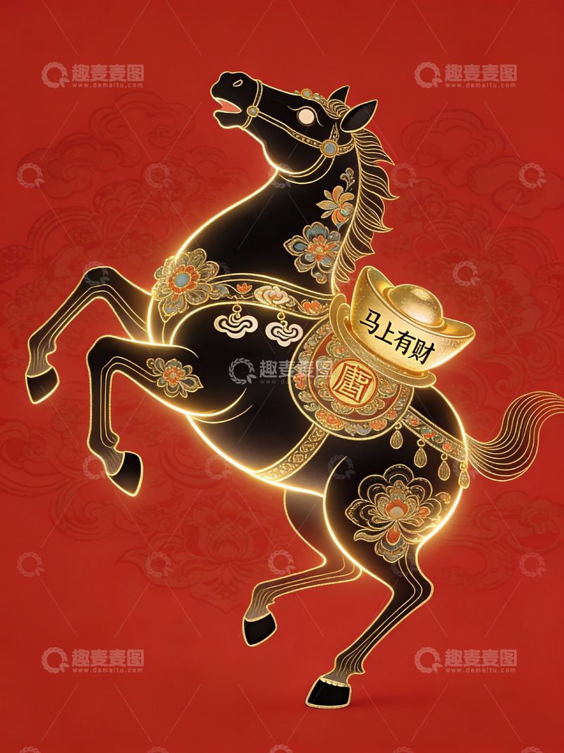 高清大图下载【趣麦麦图】金色骏马喜庆装饰图案