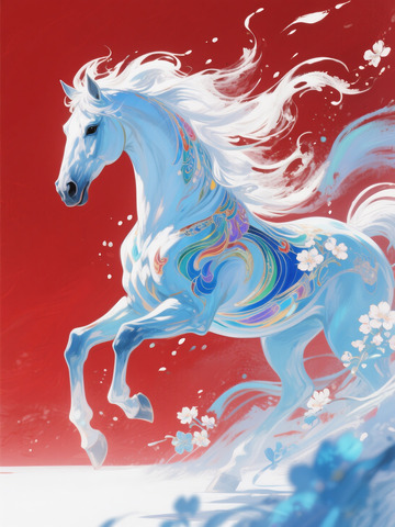 梦幻白马艺术插画