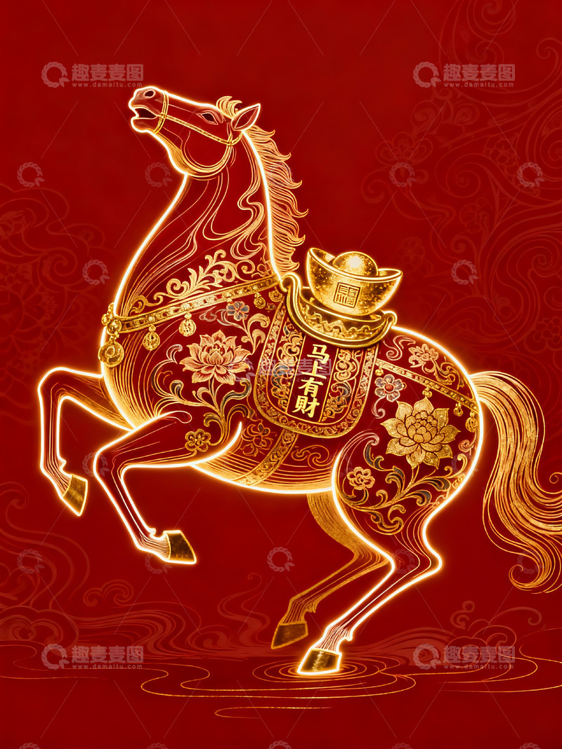 高清大图下载【趣麦麦图】金色骏马招财进宝图案
