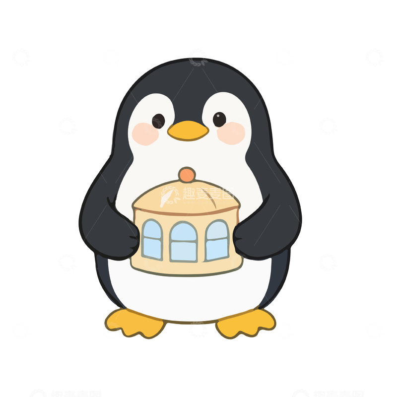 源文件下载【趣麦麦图】卡通企鹅建筑插画设计元素