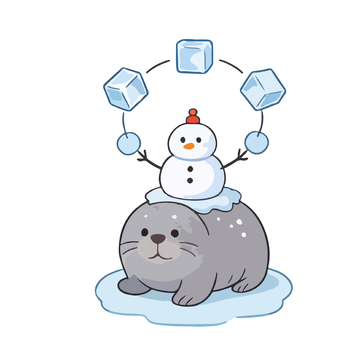 可爱雪人海豹卡通插画