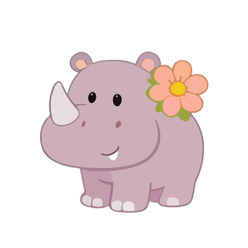 卡通可爱犀牛花朵插画