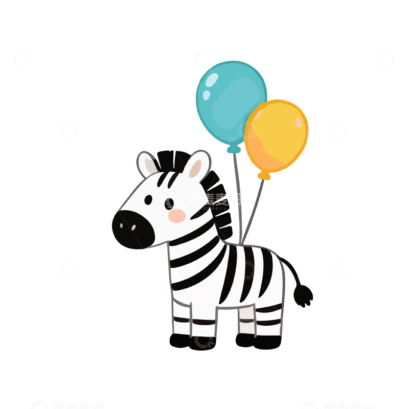 源文件下载【趣麦麦图】-卡通风斑马气球插画设计素材