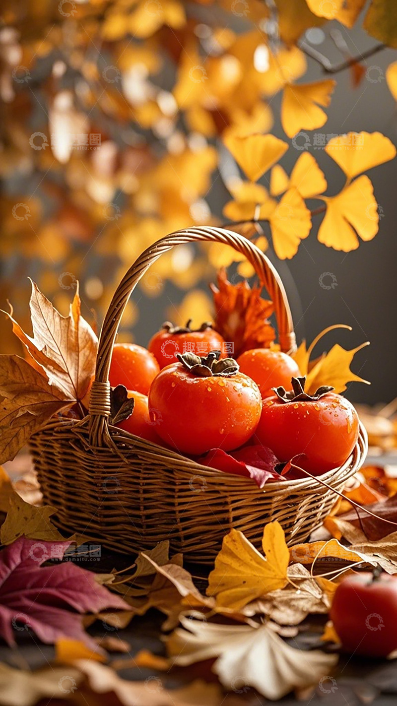 高清大图下载【趣麦麦图】秋日柿韵篮中景