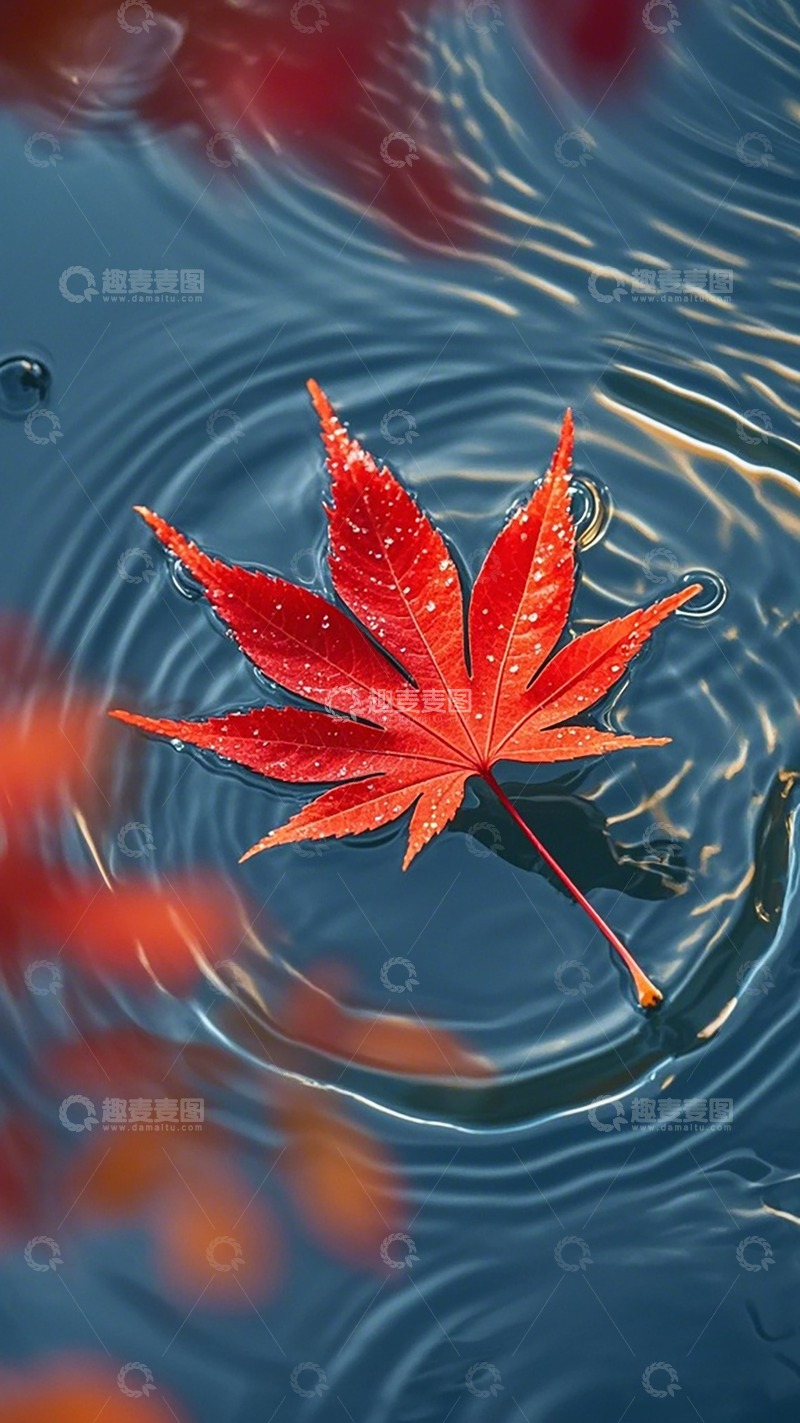 高清大图下载【趣麦麦图】红叶浮水秋意浓