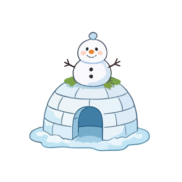 可爱雪人冰屋卡通矢量图