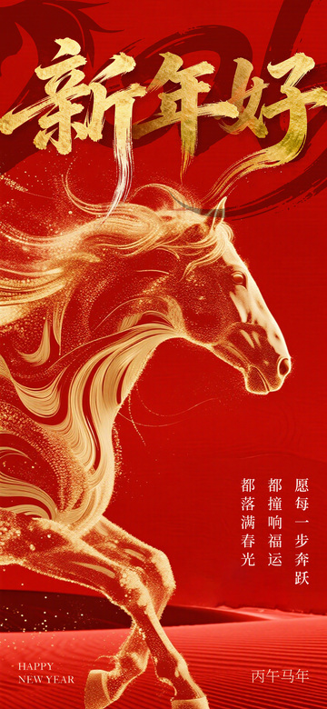 金色马年新春祝福海报