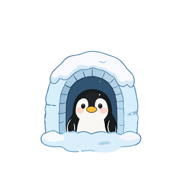 可爱企鹅冰屋插画