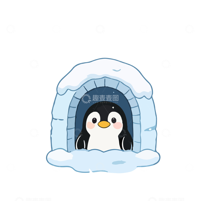 源文件下载【趣麦麦图】可爱企鹅冰屋插画