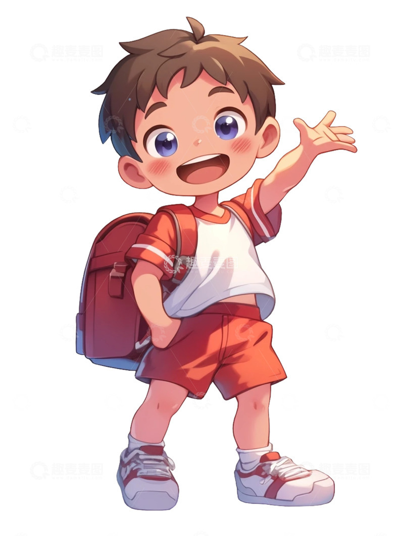 高清大图下载【趣麦麦图】AICG可爱二次元Q版背书包的小男孩