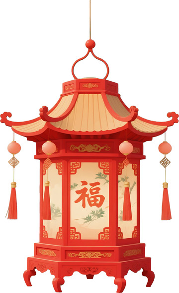 AICG红色喜庆中式灯笼装饰素材