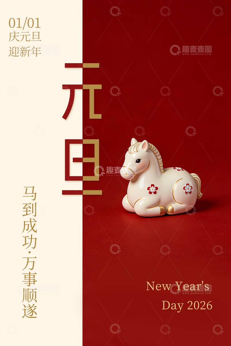 源文件下载【趣麦麦图】喜庆新年马造型贺卡设计