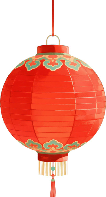 AICG红色喜庆圆形大肚灯笼装饰素材