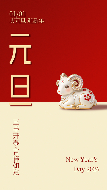 红色喜庆羊年新年贺卡设计
