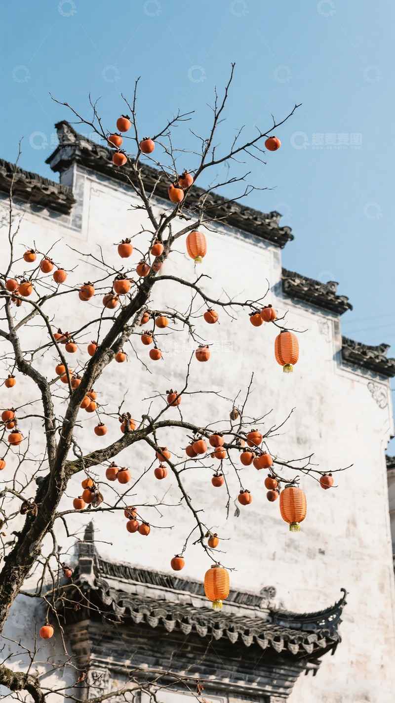 高清大图下载【趣麦麦图】柿树古建秋意浓