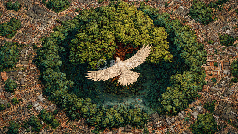 高清大图下载【趣麦麦图】空中飞鹰守护绿色城市