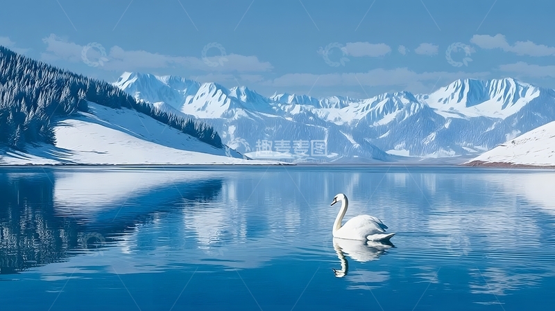 高清大图下载【趣麦麦图】赛里木湖雪山风光冬季航拍照片