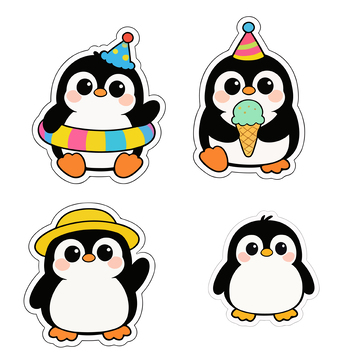 可爱卡通企鹅贴纸设计元素