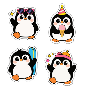 卡通企鹅贴纸设计素材