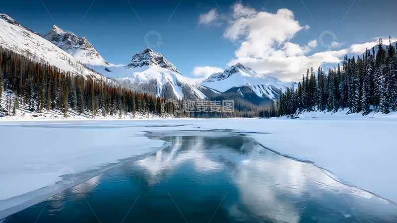 高清大图下载【趣麦麦图】新疆冬季雪山雪原湖水风景