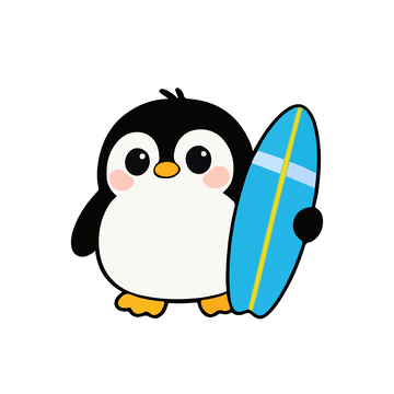 卡通企鹅冲浪图