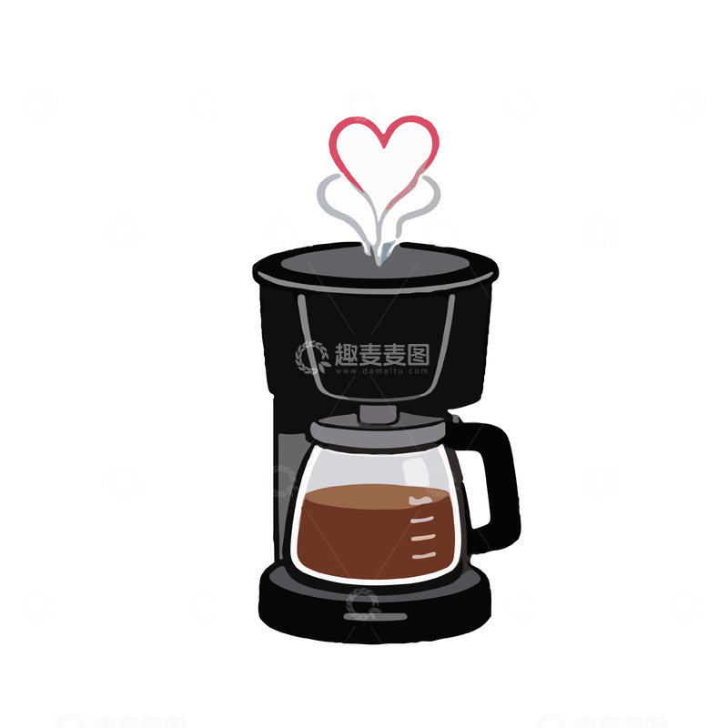 源文件下载【趣麦麦图】卡通咖啡机爱心蒸汽图案设计