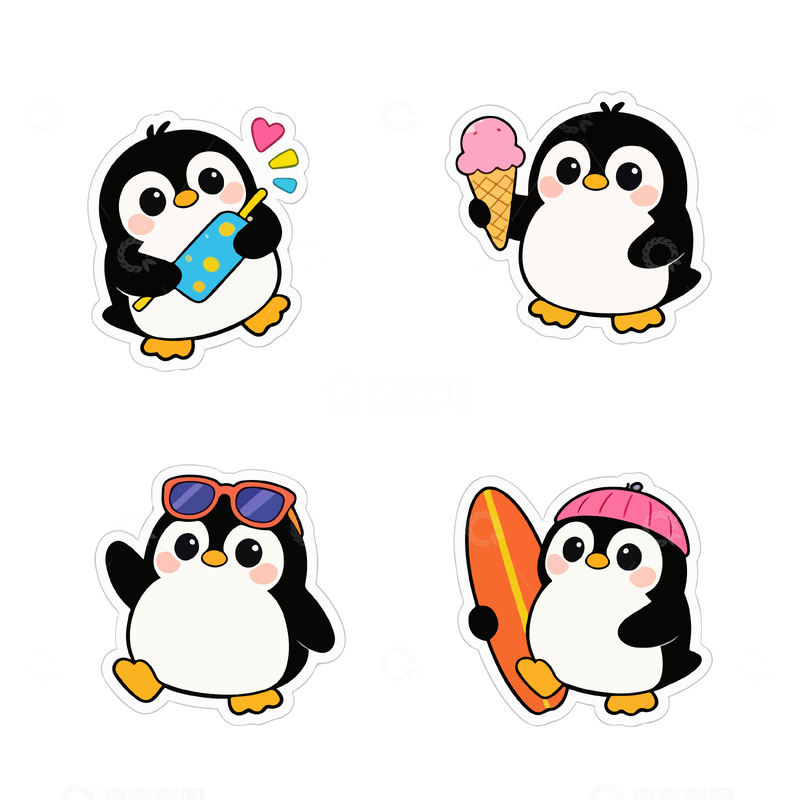 源文件下载【趣麦麦图】可爱企鹅卡通贴纸
