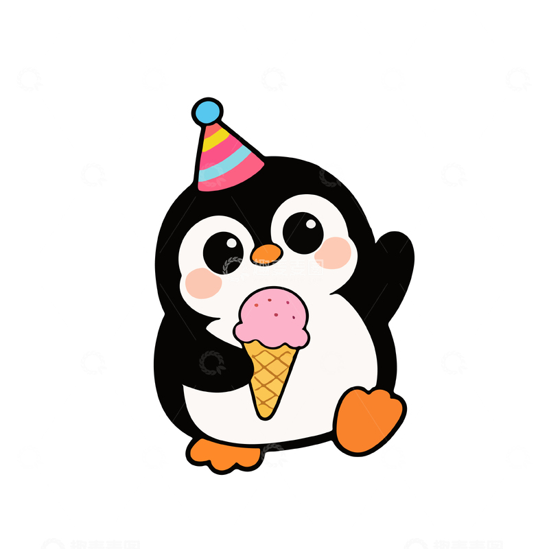 源文件下载【趣麦麦图】卡通生日企鹅冰淇淋插画