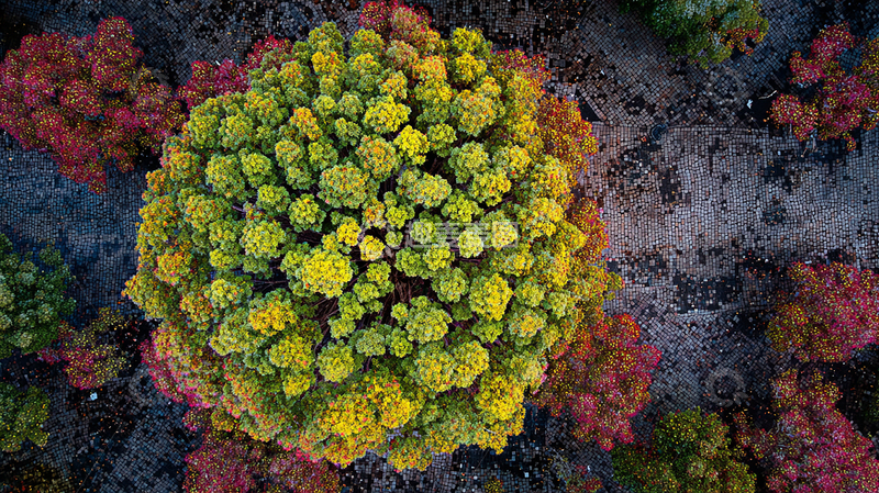 高清大图下载【趣麦麦图】彩色秋日树冠