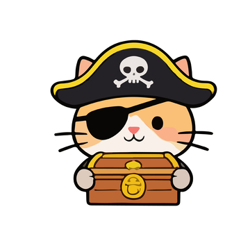 可爱海盗猫与宝箱矢量插画