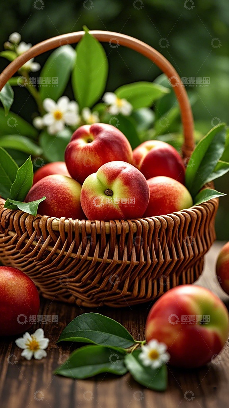 高清大图下载【趣麦麦图】田园风油桃丰收篮子摄影图