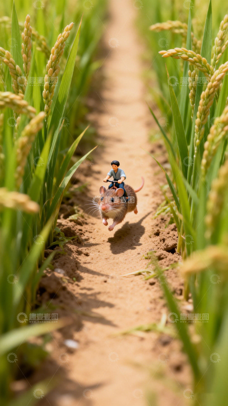 高清大图下载【趣麦麦图】微缩摄影稻田小鼠冒险