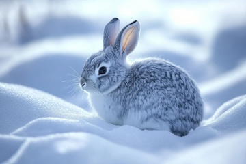 雪地里的一只灰兔子