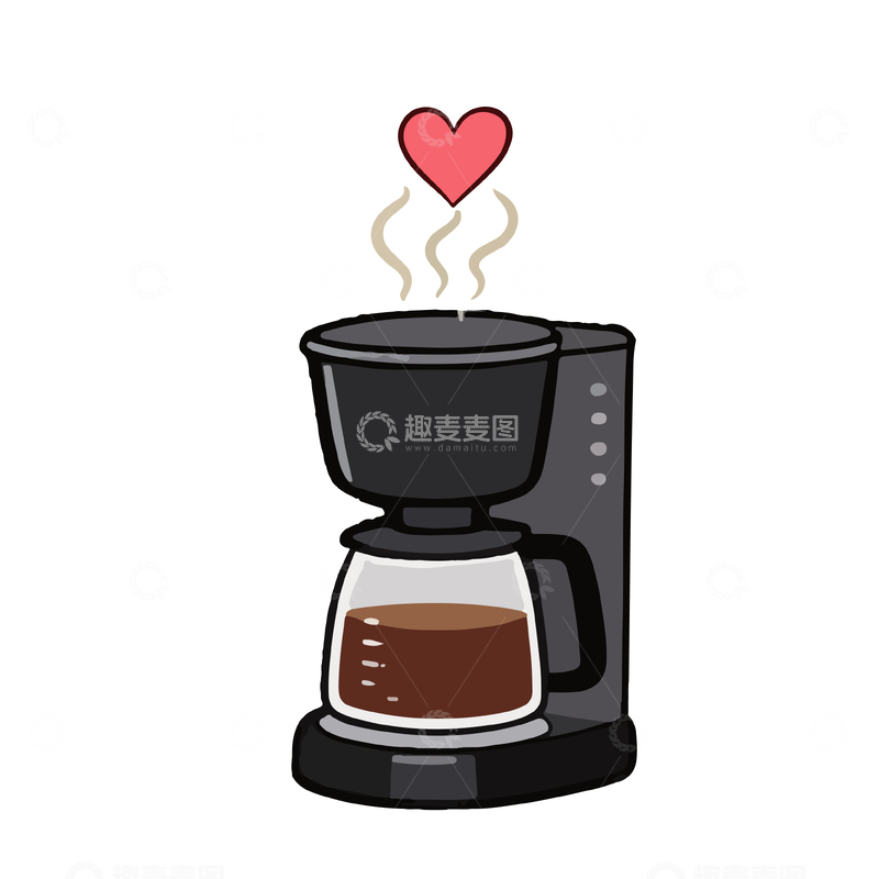 源文件下载【趣麦麦图】咖啡机卡通爱心蒸汽