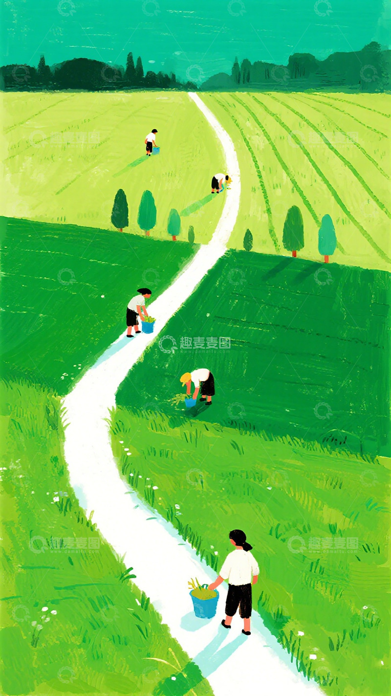 高清大图下载【趣麦麦图】-田园风光农耕插画