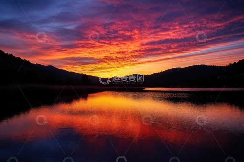 高清大图下载【趣麦麦图】黄昏湖泊倒影美景